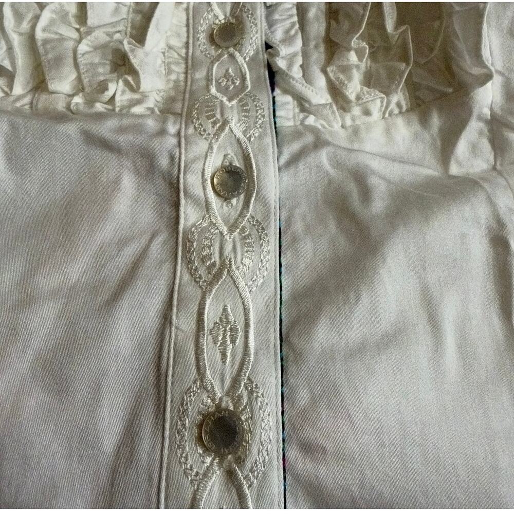 Robert Graham White Ruffle Shirt Women's XS Colorful Cuff Button Down - Picture 8 of 13